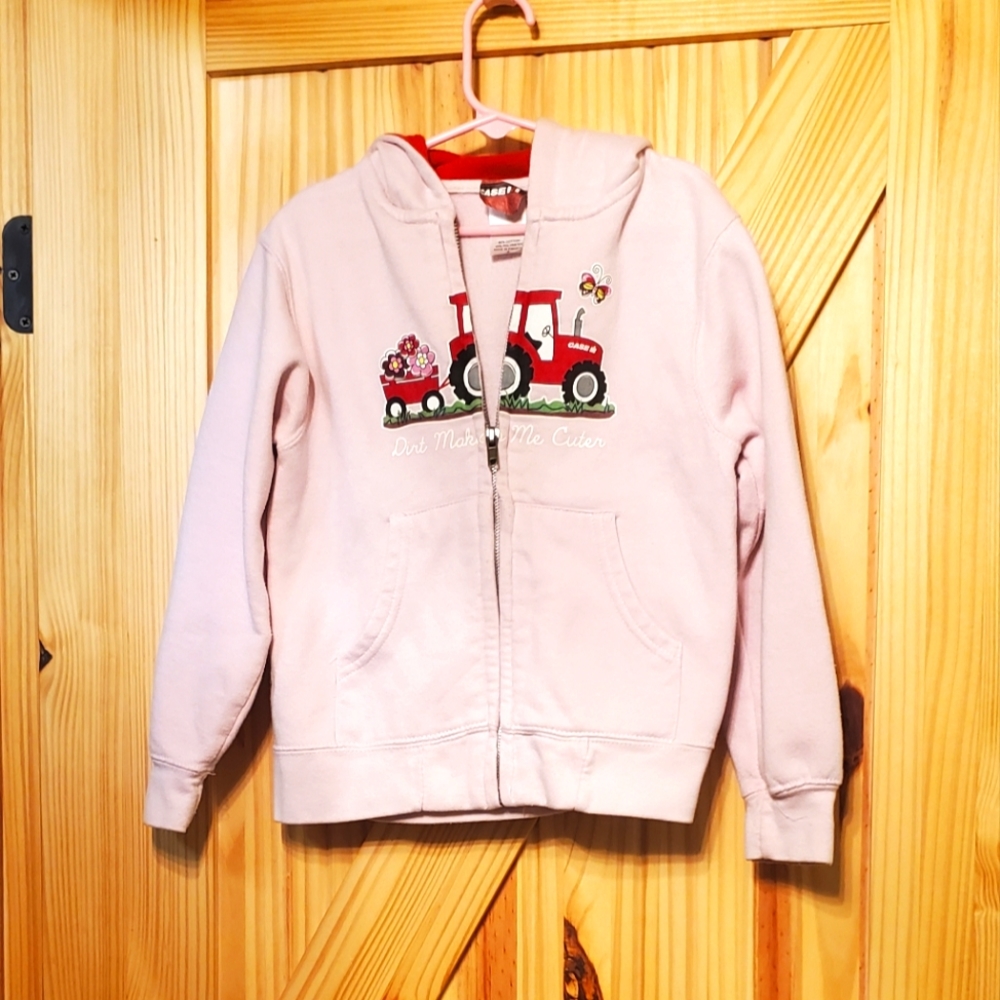 Case Hoodie Light Pink Jacket Tractor Girls Size 4